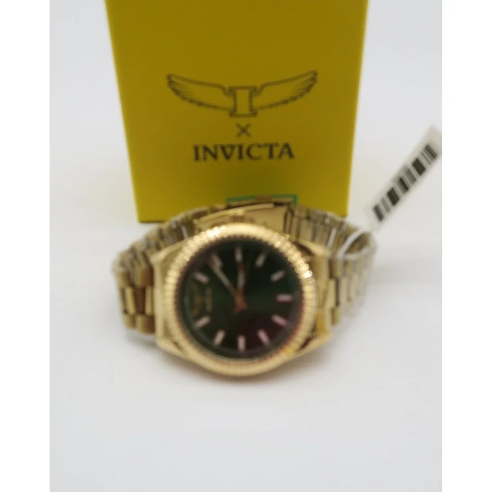 Invicta Specialty I by Invicta 40mm Gold Tone Green Dial Fluted Bezel Watch NEW